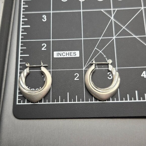 Sterling Silver 925 Hoop Earrings 1.25" Textured Ribbed Hinged Closure 6.38g - Picture 4 of 5